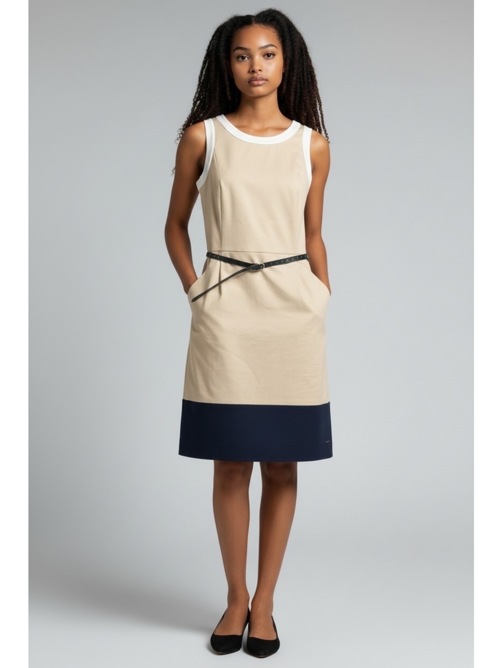 Tommy Hilfiger Women's Sleeveless Colorblock Dress with Belt, Size 6